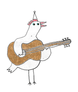 Cartoon-Huhn mit Gitarre — Maskottchen der Minimusiker